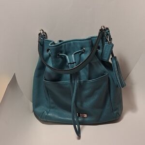 Coach Avery Leather Drawstring Shoulder Bag F27003 teal or "Mineral" blue